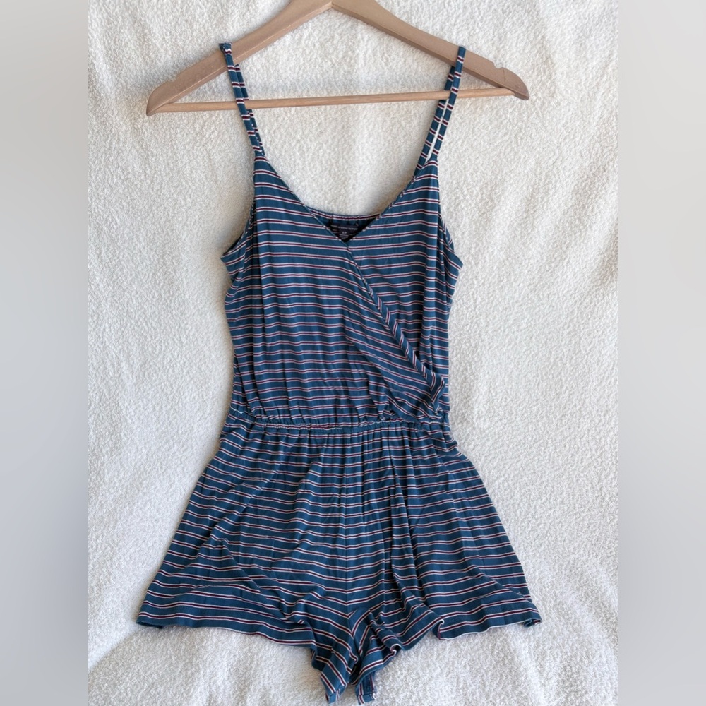 Striped American Eagle Stretch Romper Blue & Purple, Lounge Casual Relaxed Beach